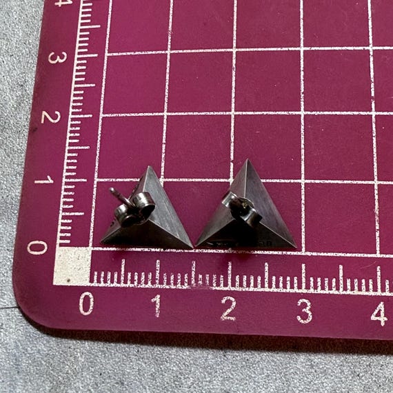 STERLING SILVER Modernist Triangular Stud Earring… - image 5