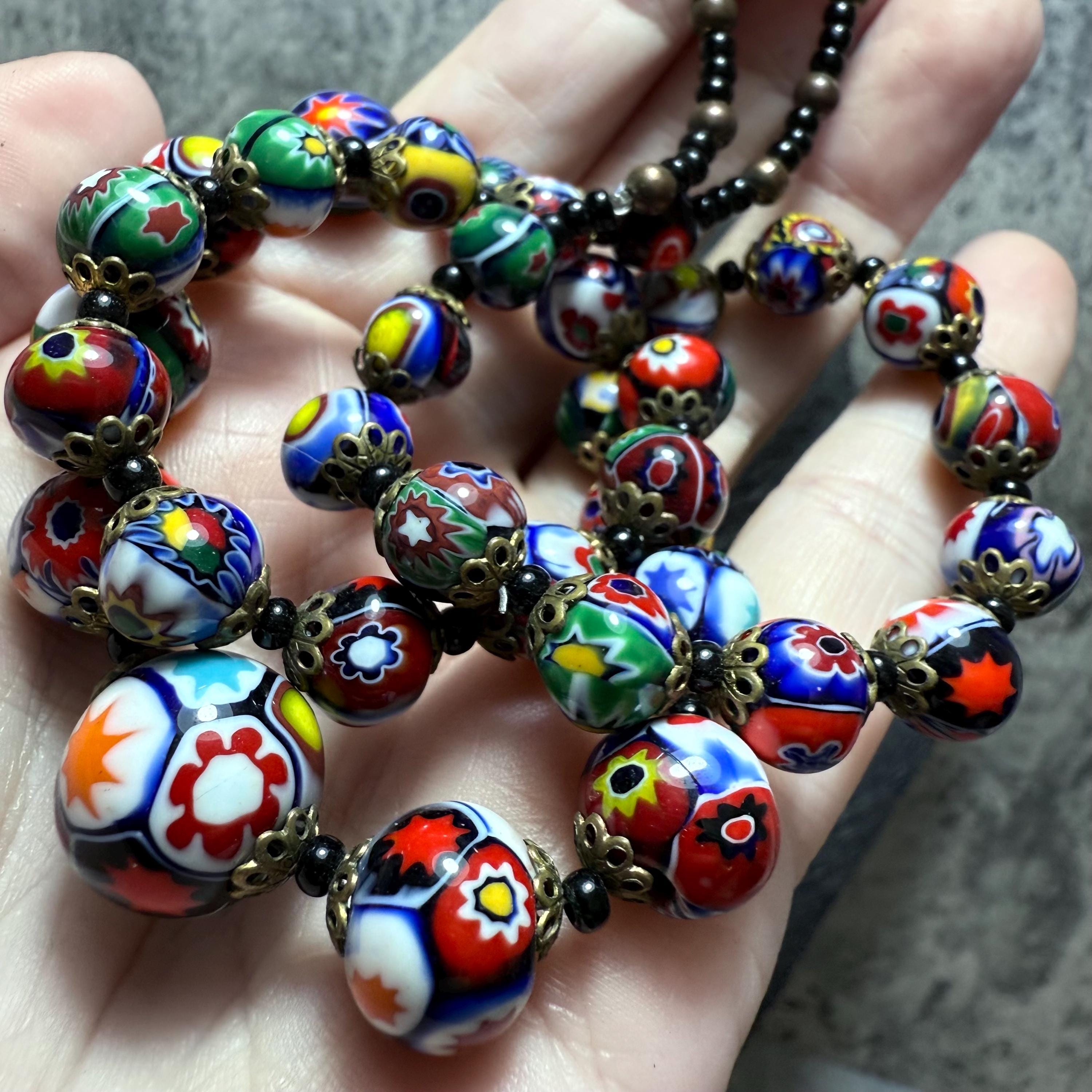 ヴィンテージ ベネチアン ミルフィオリ ガラス ビーズネックレス