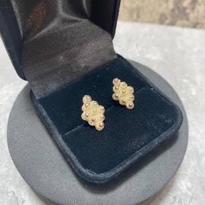 STERLING SILVER Etruscan Diamond Shaped Stud Earrings 925 Stamped Ethnic Floral Pretty Bohemian