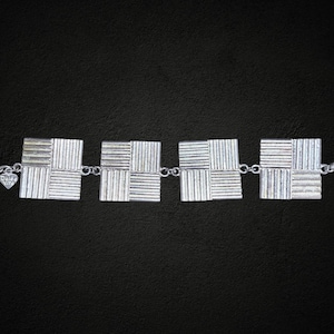 VINTAGE Modernist Square Panel Bracelet By Dolce Vita Silver Plated Retro French Designer Kitsch Pretty Gift 20cm/8" Bought In Paris, France