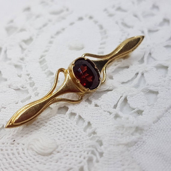 VINTAGE 9ct Gold and Garnet Bar Brooch Fully Hall… - image 5