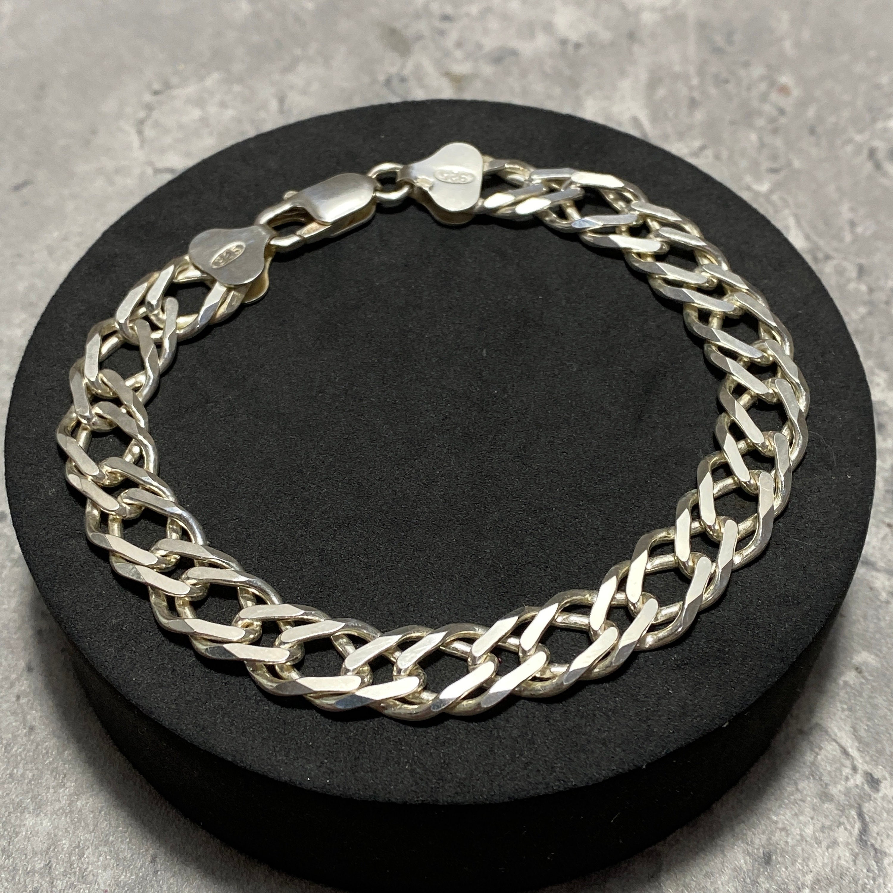 STERLING SILVER Double Link Chain Bracelet 925 Chunky Link