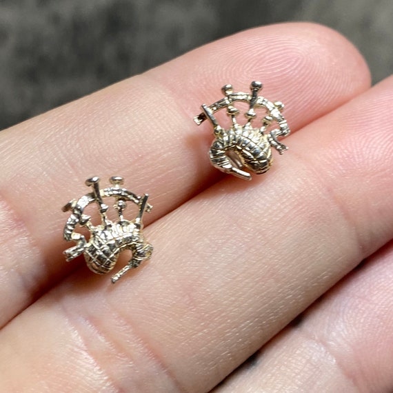 STERLING SILVER Scottish Bagpipes Stud Earrings 9… - image 5