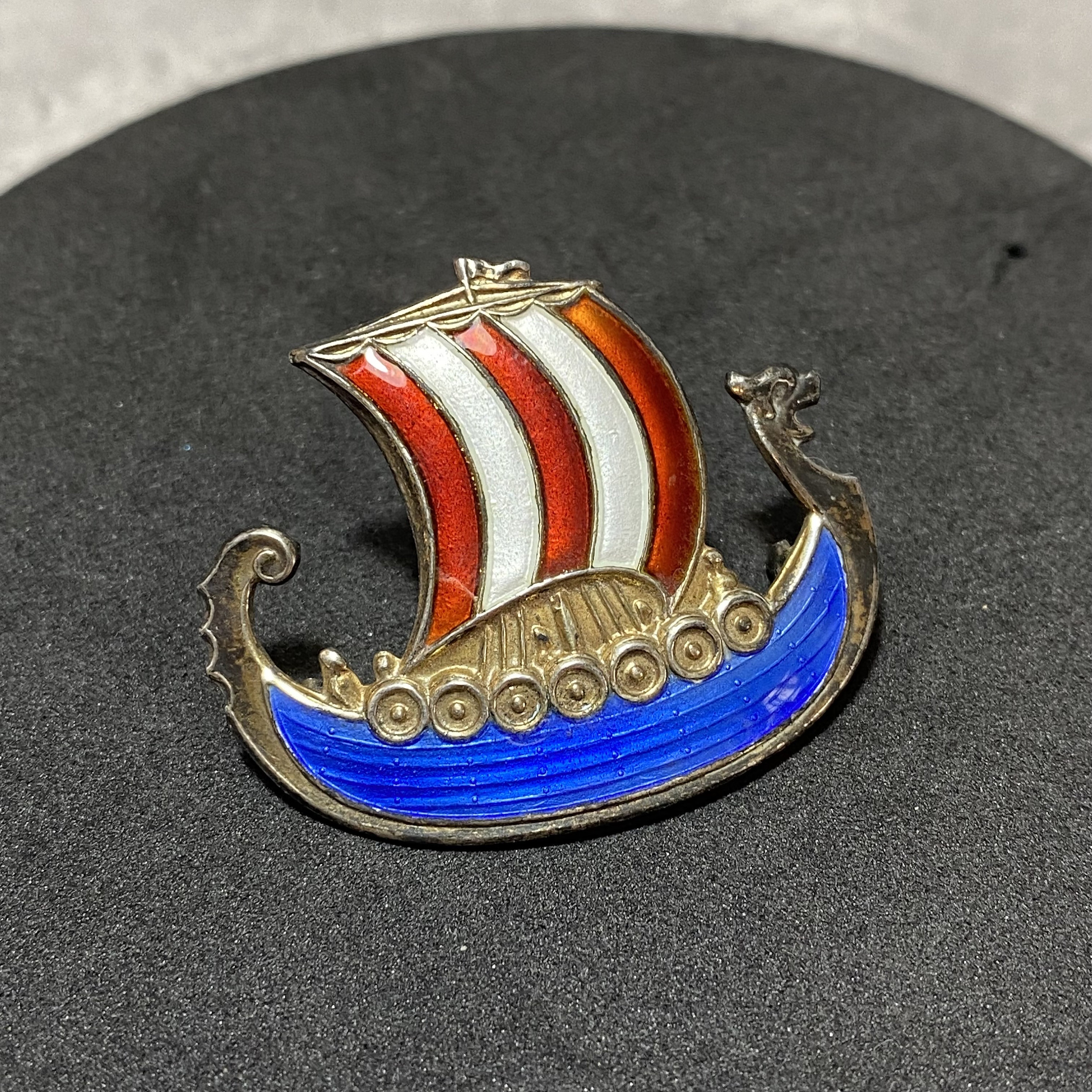 VINTAGE Norweigan Silver & Enamel Viking Shop Brooch Ivar Holth