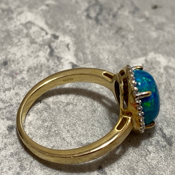 GOLD VERMEIL & Lab Opal Ring Size Q (8) Blue Gree… - image 7