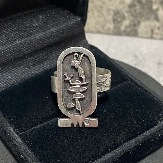 STERLING SILVER Egyptian Cartouche Ring Size O 7 Adjustable Egyptian Revival Vintage 925 Stacking Boho Etsy