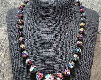 ヴィンテージ ベネチアン ミルフィオリ ガラス ビーズネックレス