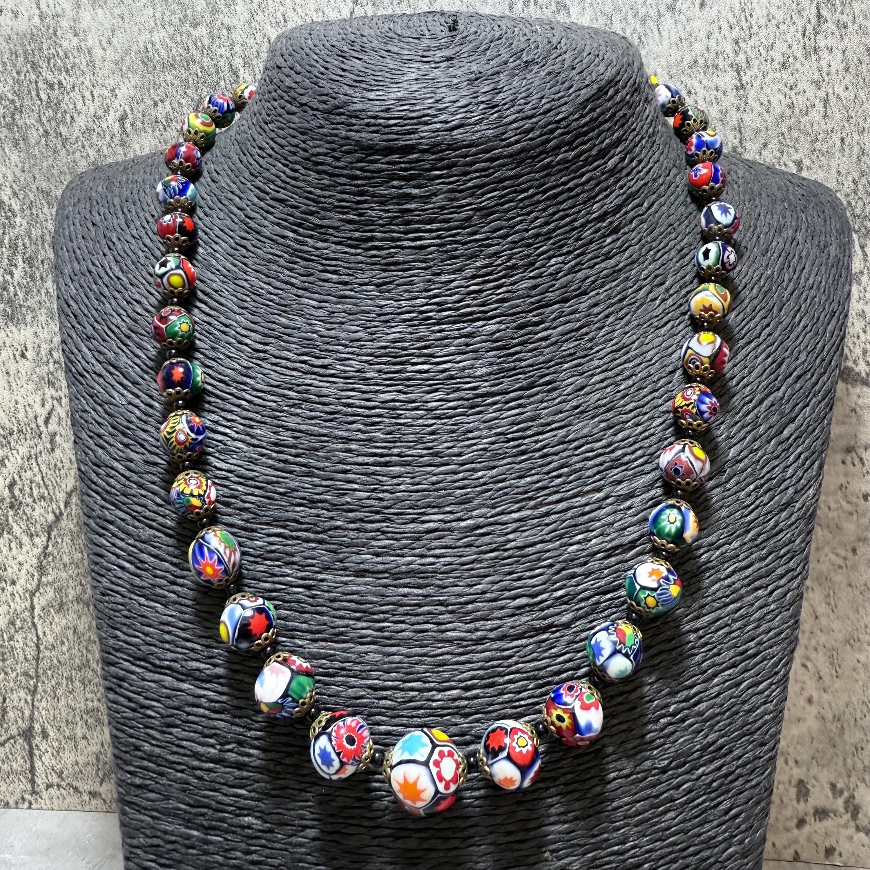 ヴィンテージ ベネチアン ミルフィオリ ガラス ビーズネックレス