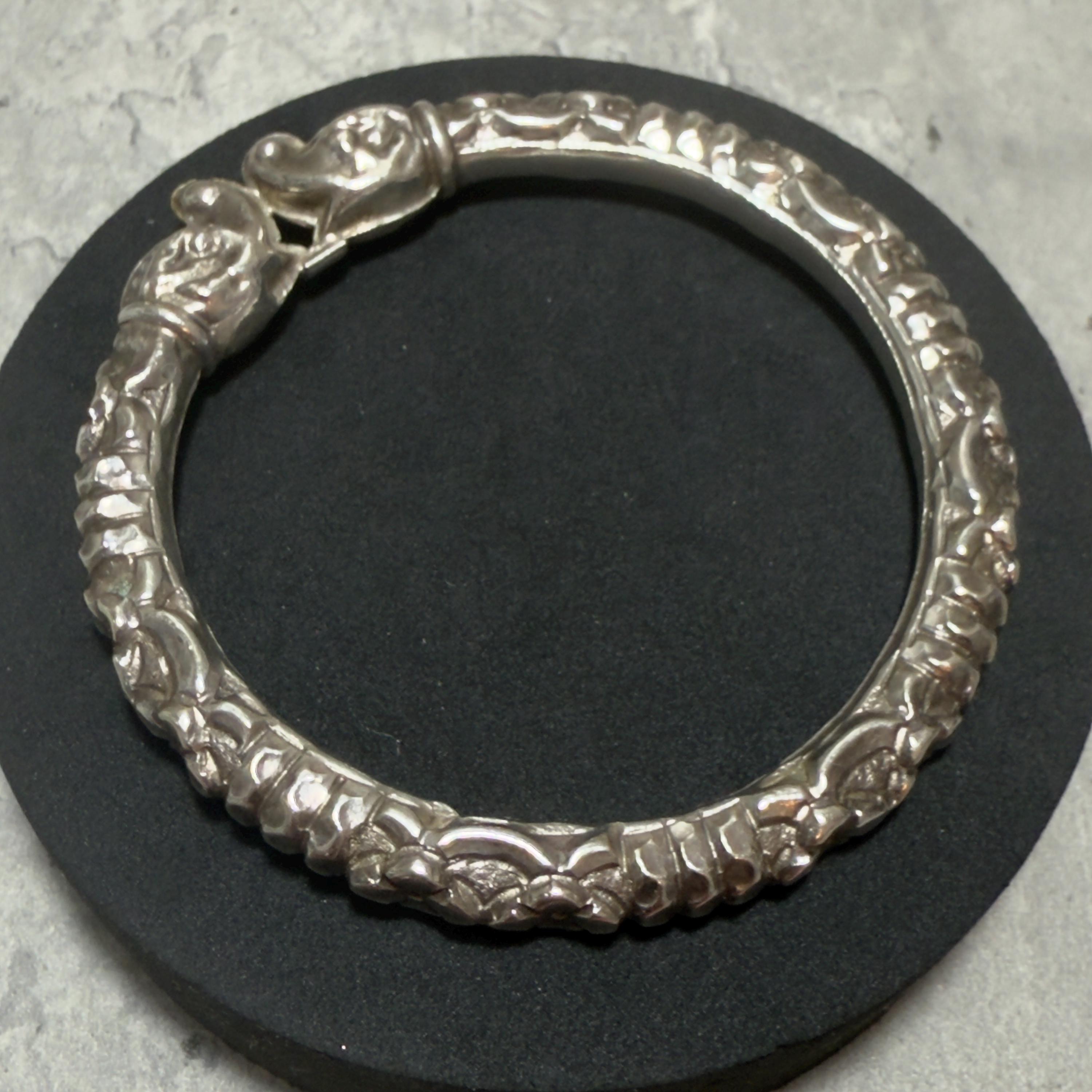 スターリングシルバー 中国龍頭バングル トルク 925 テスト済み