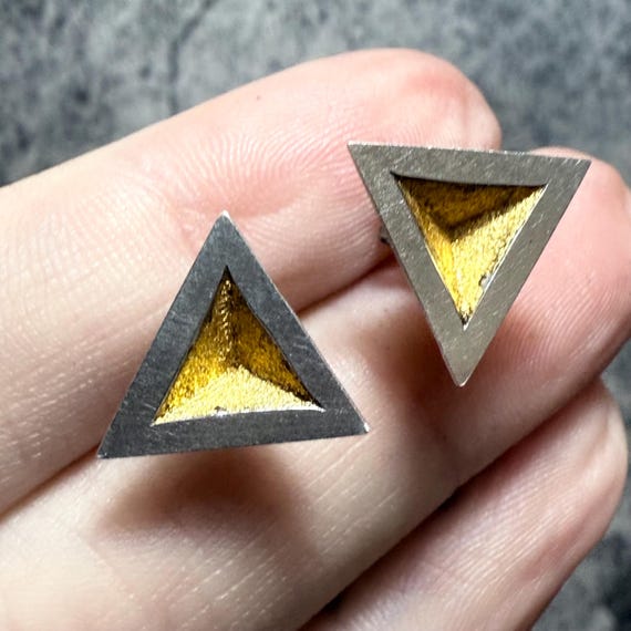 STERLING SILVER Modernist Triangular Stud Earring… - image 2