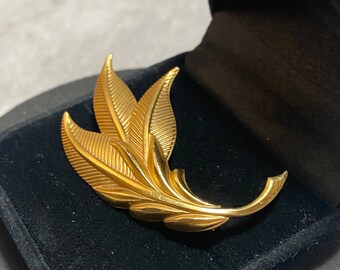 Broche Vintage Feuille Art Déco - Créateur HOLLYWOOD, Avec Fermoir De Sécurité