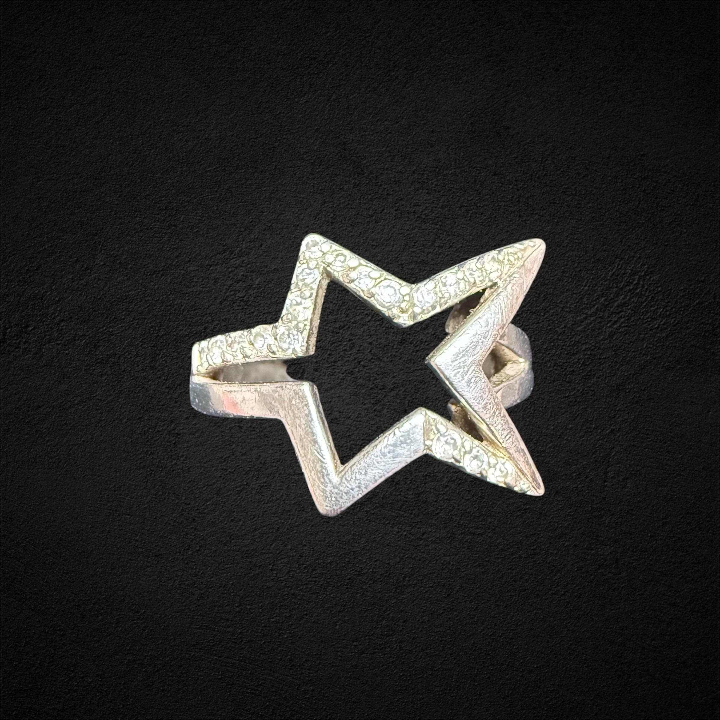STERLING SILVER Angel Star Ring Size M (6.75) French Hallmarks 90s
