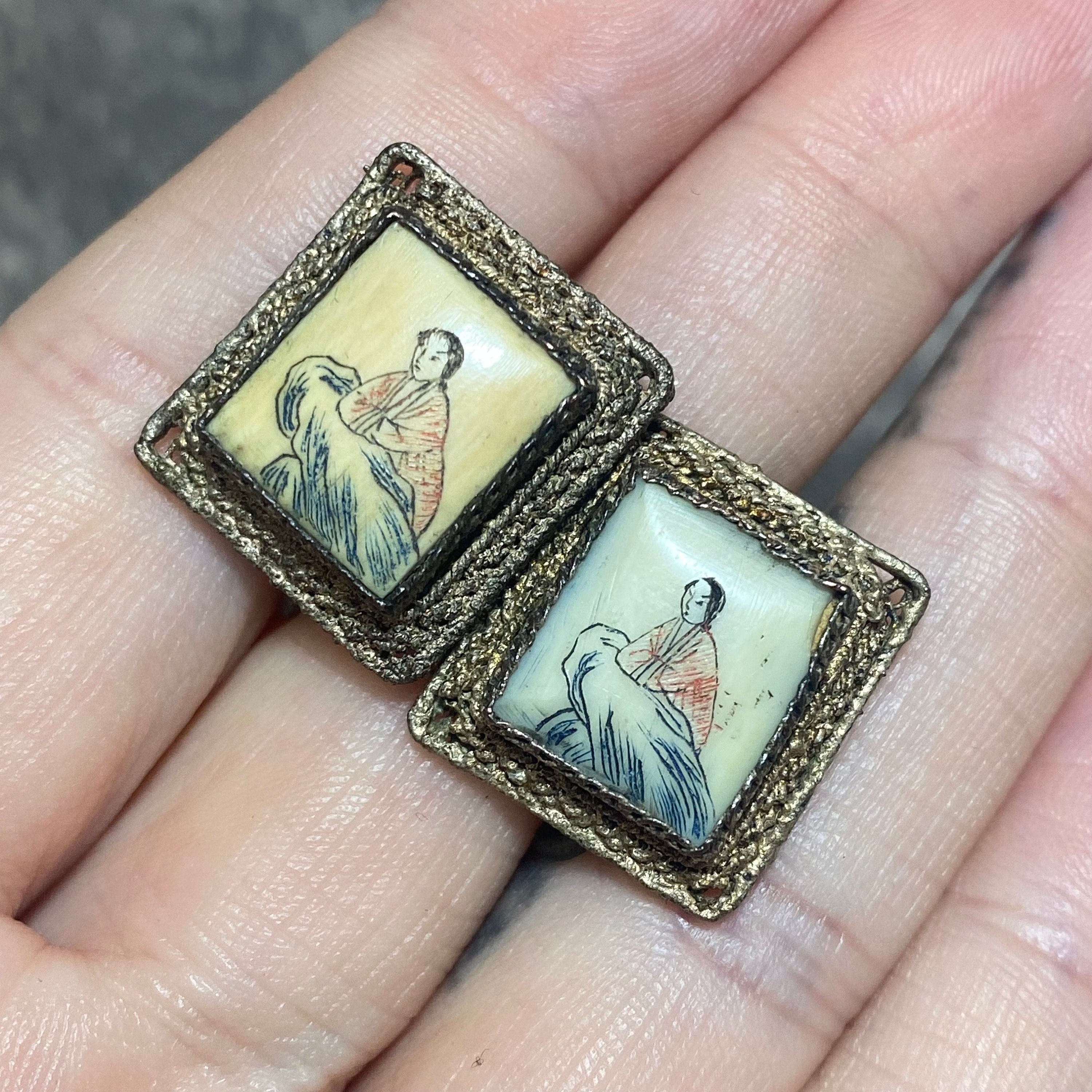 ANTIQUE Chinese Panel Bracelet, Ring, Brooch & Earrings With