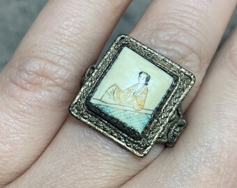 アンティークブレスレット　よこ顔 ANTIQUE Chinese Panel Bracelet, Ring, Brooch & Earrings With