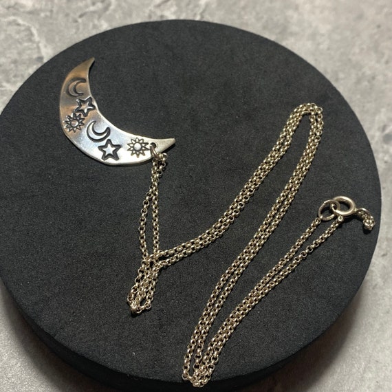Sterling Silver Crescent Moon & Star Pendant