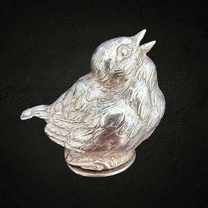 Saleiro em prata de lei em formato de pássaro, com marcas francesas, pardal, porta-pó, estilo vintage retrô, comprado em Lyon, Paris.