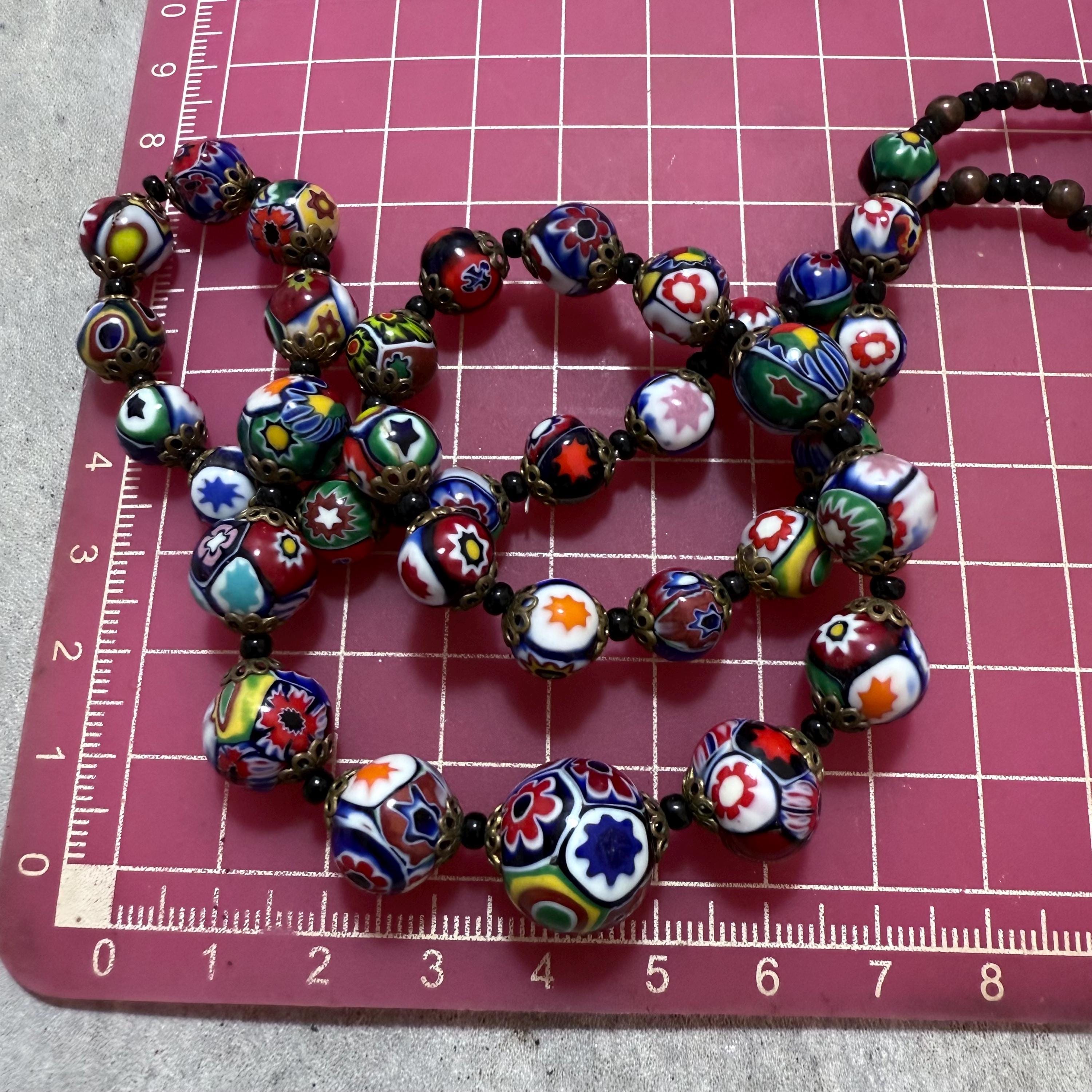 ヴィンテージ ベネチアン ミルフィオリ ガラス ビーズネックレス