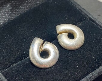 STERLING SILVER Modernist Swirl Stud Earrings 925 Vintage Retro Kitsch Y2K 90s Look Simple Plain