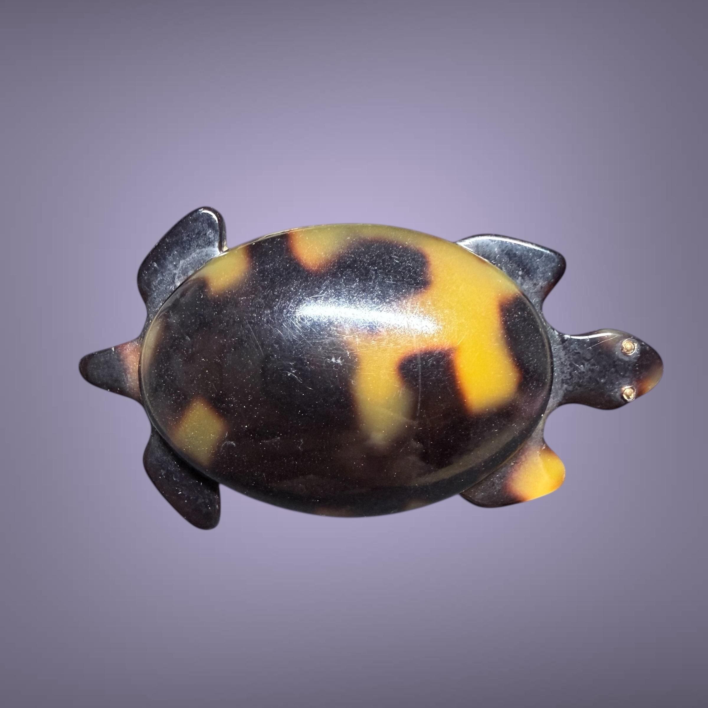 VINTAGE Agatha Paris Tortoise Turtle Brooch Faux Tortoiseshell