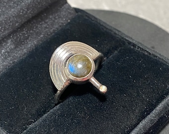 STERLING SILVER & Labradorite Ring Size O (7) By Rachel Entwistle Modernist Atomic Designer Vintage 925 Stacking Boho