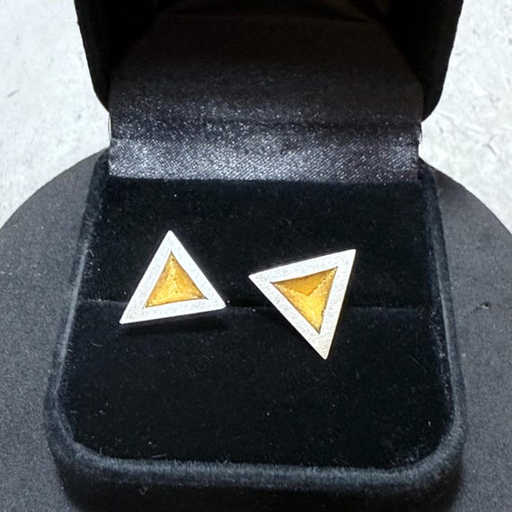 STERLING SILVER Modernist Triangular Stud Earring… - image 6