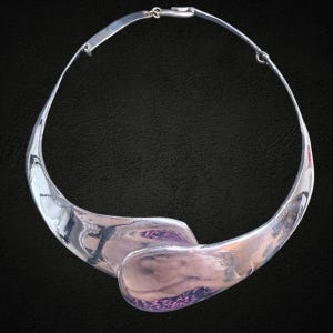 VINTAGE Modernist Collar Necklace By Pointu's Paris Silver Plated Retro Kitsch French Designer Bought In Paris, France