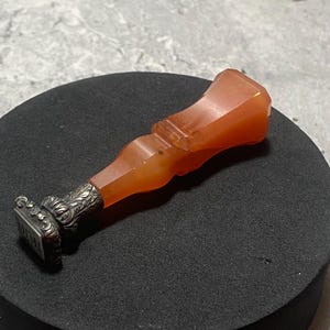 ANTIQUE Französisch Orange Achat Wachs Siegel Stempel Monogramm Sterling Silber MM/WW Briefpapier Büro Mann Höhle Gentleman Geschenk Vintage Retro