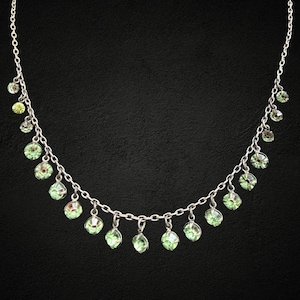 VINTAGE Art Deco Uranium Glass Necklace 41cm/16" Collar Green Fringe Retro Kitsch French Designer Bought In Lyon, France