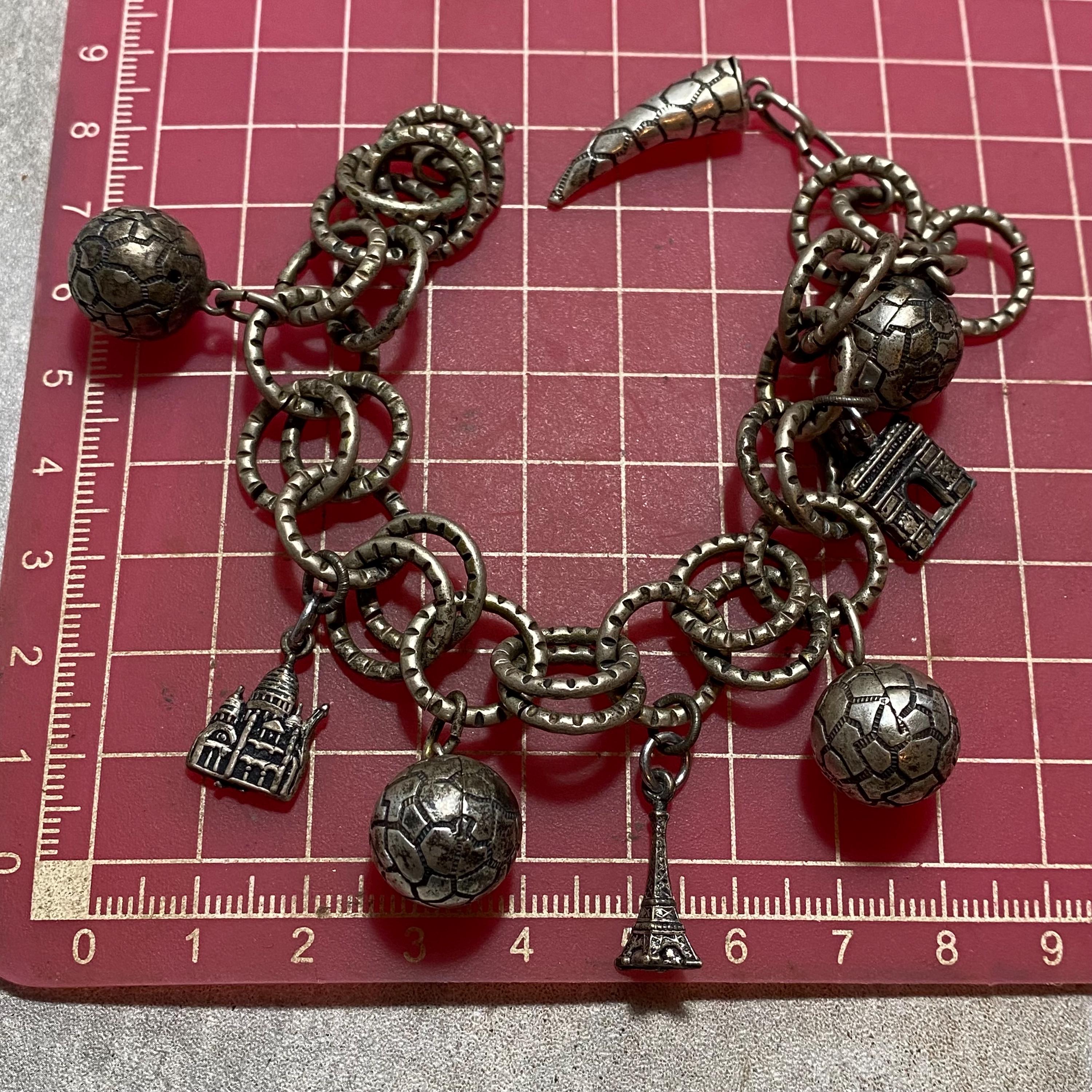 VINTAGE French Landmark Souvenir Charm Bracelet Silver