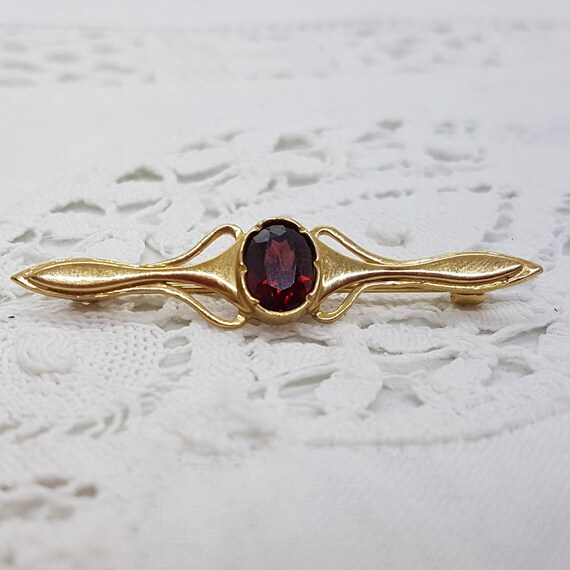 VINTAGE 9ct Gold and Garnet Bar Brooch Fully Hall… - image 4