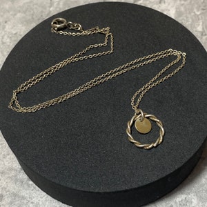 STERLING SILVER Circle Ring Twist Rope Pendant Necklace 925 Chain Retro Vintage Layering Dangly Simple Pretty
