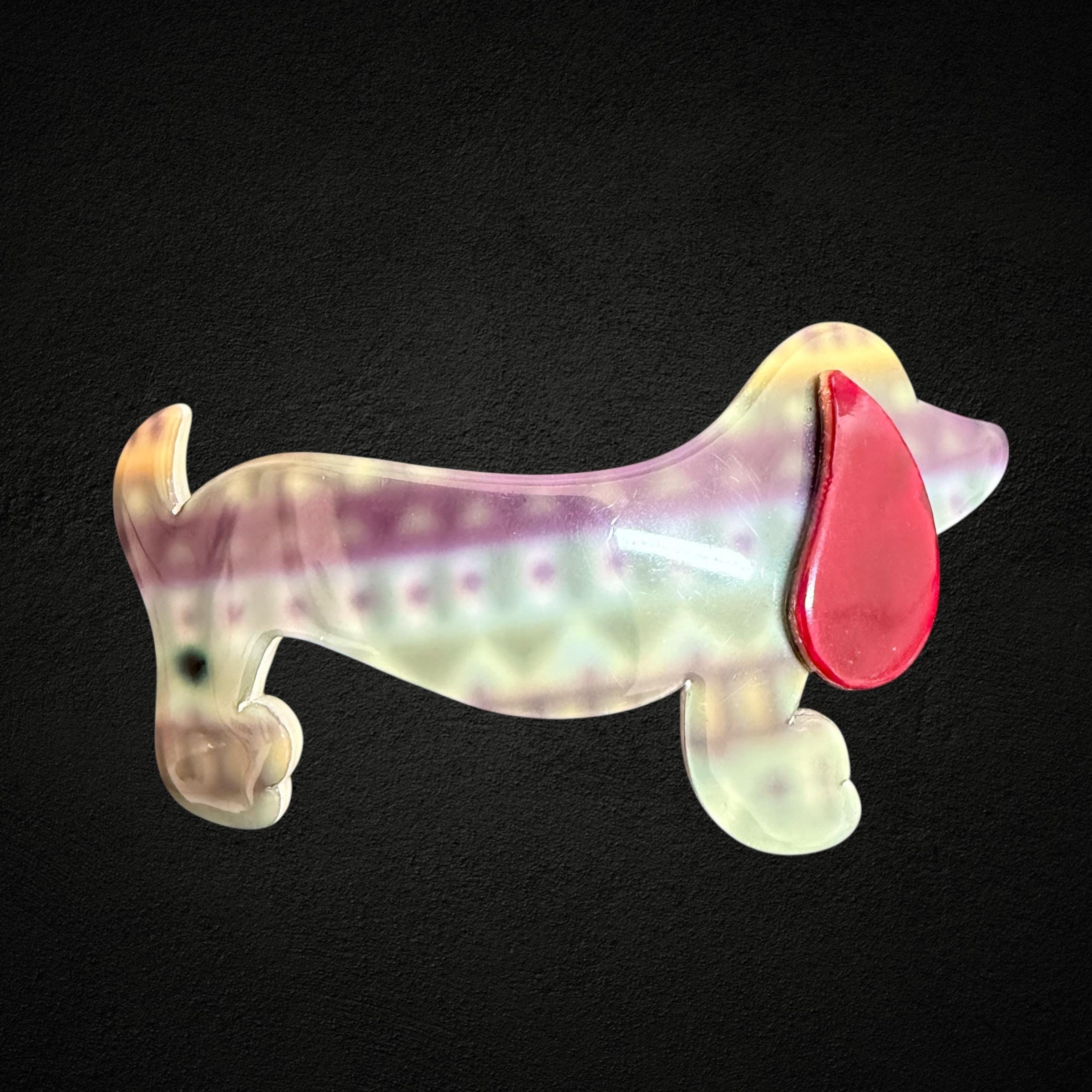 1960s～ Lea Stein リアスタン セルロイド ドッグ 犬 ブローチ VINTAGE Lea Stein Dachshund Dog Brooch Lapel Pin Badge Plastic