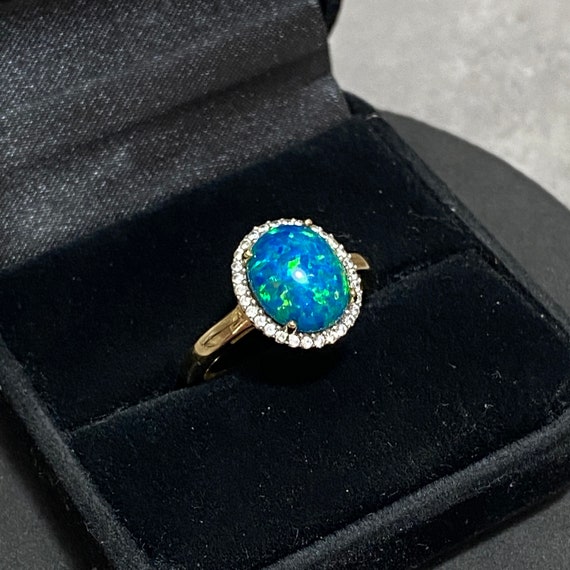 GOLD VERMEIL & Lab Opal Ring Size Q (8) Blue Gree… - image 2