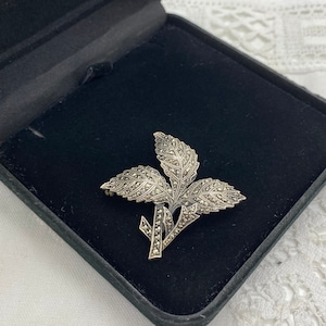 VINTAGE Art Deco Silver & Marcasite Leaf Brooch Sparkly Stamped 935 Germany C1930s Floral Branch Flapper Gatsby