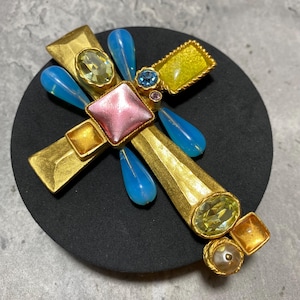 CHRISTIAN LACROIX Vintage 1990s Bejewelled Cross Pendant / Brooch