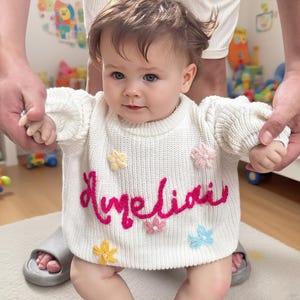 Hand Embroidered Baby Sweater, Baby Sweater with Name, Custom Baby Name Sweater, Toddler Knit Sweater, Personalize Baby Gifts, Baby Clothing