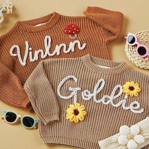 Personalized Hand embroidered Name Baby Sweater,Custome Baby Name Sweater,Pink Baby Girls Sweater With Name,Birthday Gift For Baby Girls Boy