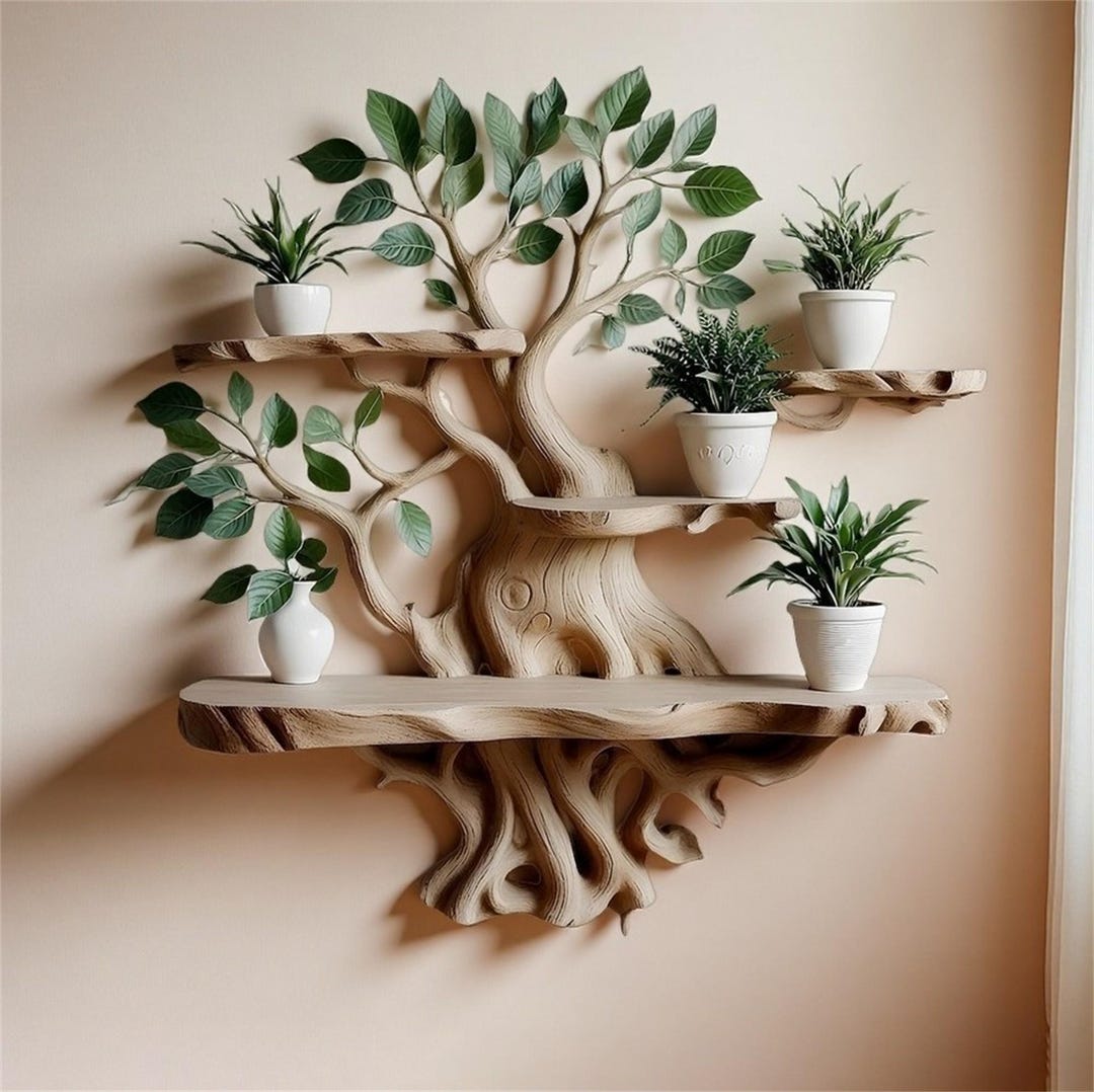 Ancient Tree Branch Wall Shelf | Handmade Live Edge Wooden Bookshelf ...