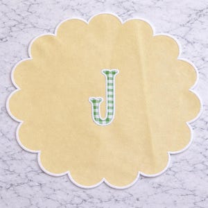 Scalloped Monogram Placemat | Yellow Gingham Initial Table Setting | Preppy Cotton Home Decor