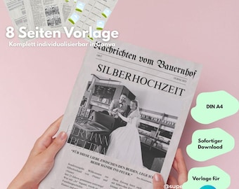 Silberhochzeitszeitung, Hochzeitszeitung Vorlage 25th Anniversary, Geschenk zur Hochzeit
