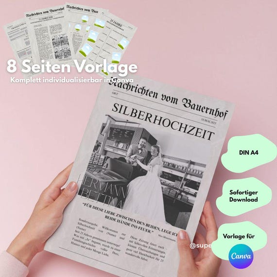 Silberhochzeitszeitung, Hochzeitszeitung Vorlage 25th Anniversary, Geschenk zur Hochzeit