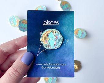 Pisces Pin, Enamel Pin,  Lapel Pin, Zodiac Sign, Fish Pin, Gift for Her, Gift for Him, Zodiac Gift, Gift for Pisces, Horoscope Gift