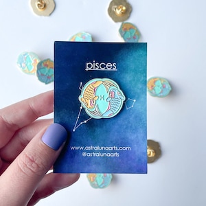 Pisces Pin, Enamel Pin, Lapel Pin, Zodiac Sign, Fish Pin, Gift for Her, Gift for Him, Zodiac Gift, Gift for Pisces, Horoscope Gift image 1