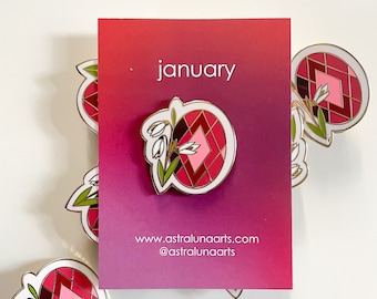 January Birthstone Enamel Pin: Garnet & Snowdrop Lapel Pin