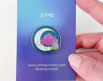 June Birthstone Enamel Pin: Moonstone & Rose Lapel Pin