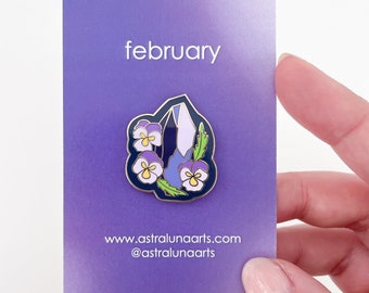 February Pin, Enamel Pin,  Lapel Pin, Birth Month, Pin, Gift for Her, Birthstone Gift, Gift for February Babies, Amethyst and Violets