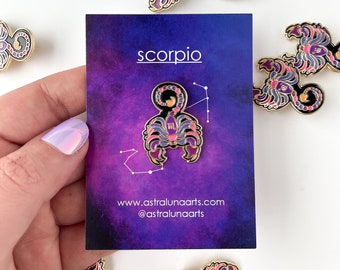 Épingle Scorpion, épingle émail, épinglette, signe du zodiaque, épingle, épingle taureau, cadeau pour elle, cadeau du zodiaque, cadeau pour Scorpion, cadeau Horoscope, Scorpion