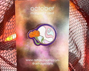October Birthstone Enamel Pin: Marigold & Opal Lapel Pin