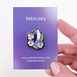 February Pin, Enamel Pin,  Lapel Pin, Birth Month, Pin, Gift for Her, Birthstone Gift, Gift for February Babies, Amethyst and Violets