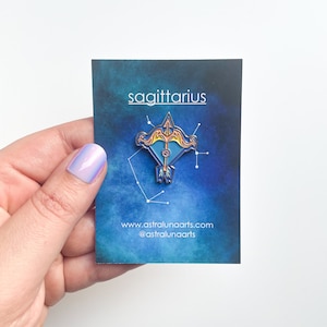 Sagittarius Pin, Enamel Pin, Lapel Pin, Zodiac Sign, Bow and Arrow Pin, Gift for Her, Zodiac Gift, Gift for Sagittarius, Horoscope Gift image 1